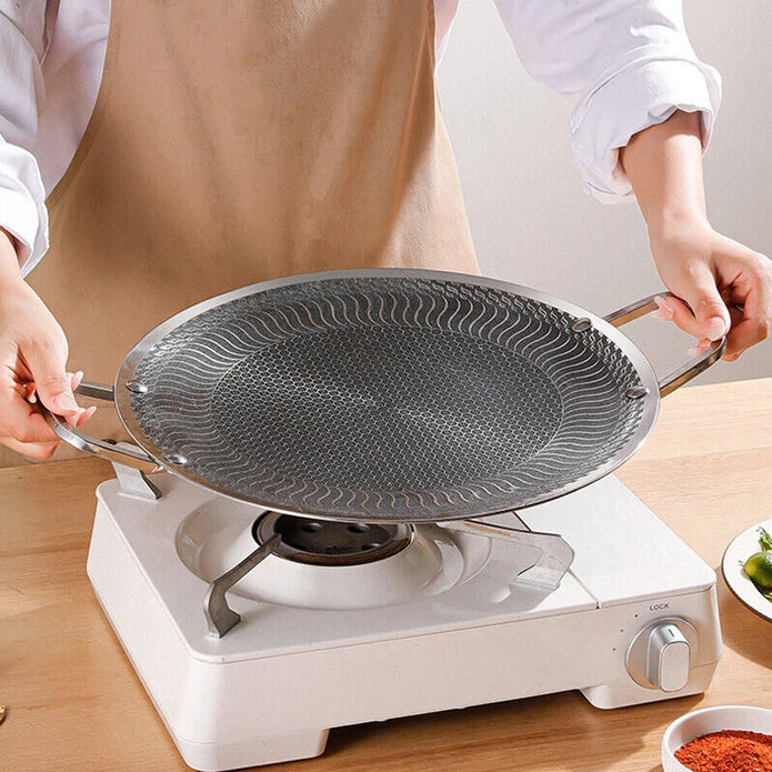 316 Stainless Steel BBQ Grill Skewer Plate 34cm Honeycomb Non-Stick Portable