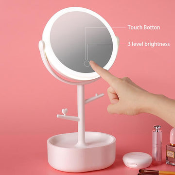 Ecoco LED Makeup Mirror USB Touch Screen Pink