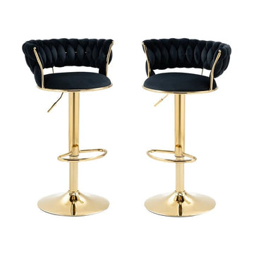 SERENITA Velvet Bar Stools Set of 2 Black Gold Height Adjustable