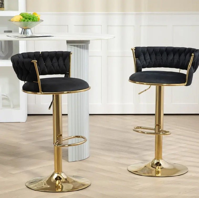 SERENITA Velvet Bar Stools Set of 2 Black Gold Height Adjustable