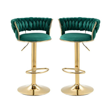 Serenita Velvet Bar Stools Set of 2 Counter Height Gas Lift Green