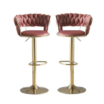 Serenita Velvet Bar Stools Set of 2 Counter Height Gas Lift Brown Velvet