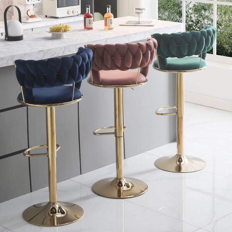Serenita Velvet Bar Stools Set of 2 Counter Height Gas Lift Brown Velvet