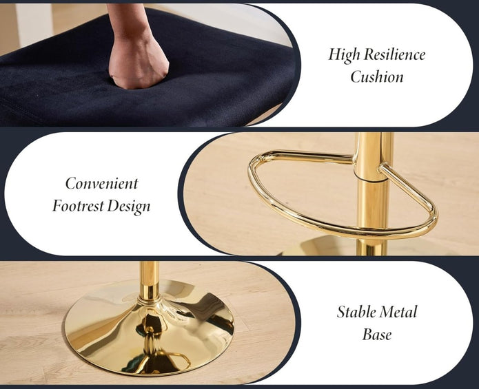 SERENITA Velvet Bar Stools Set of 2 Braided Backrest Black Gold Base