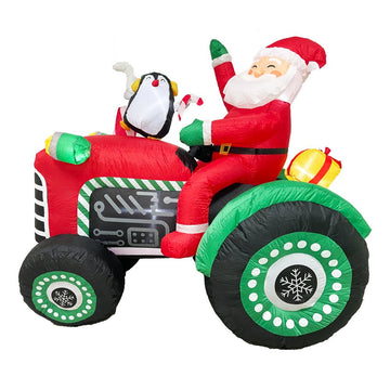Christmas Inflatable Santa on Tractor with LED Penguin Lights 1.8m