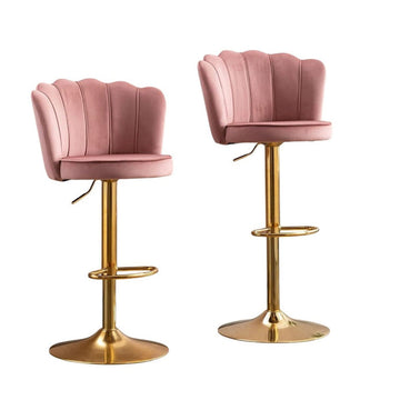 SERENITA Velvet Bar Stools Set of 2 Pink Gold Base