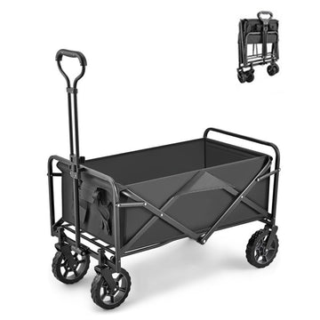 Folding Beach Wagon Cart 100L Capacity 5 Inch Wheels Black