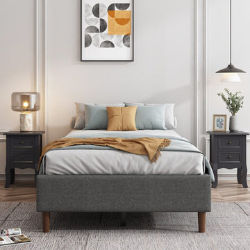 Metal Bed Frame Dark Grey Double Steel Platform
