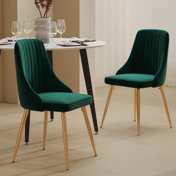 Viva Forever Green Velvet Dining Chairs Set of 2 Art Deco Gold Legs