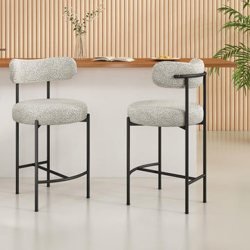 Elsa Boucle Bar Stools Counter Height Set of 2 White