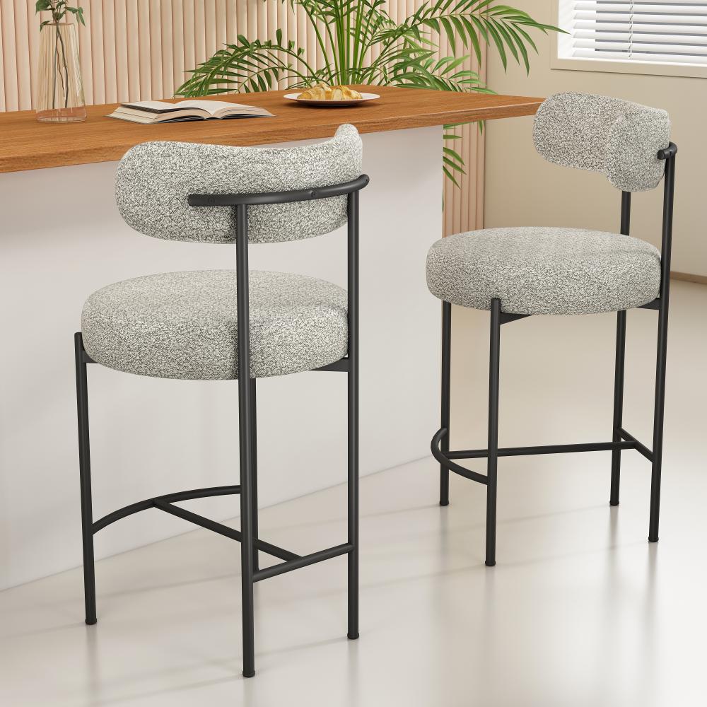 Elsa Boucle Bar Stools Counter Height Set of 2 White