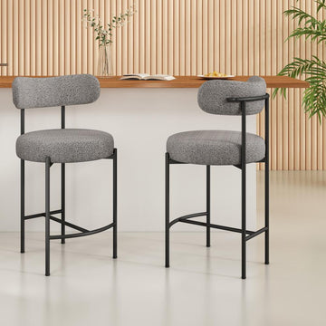 Elsa Boucle Bar Stools Low Set of 2 Grey