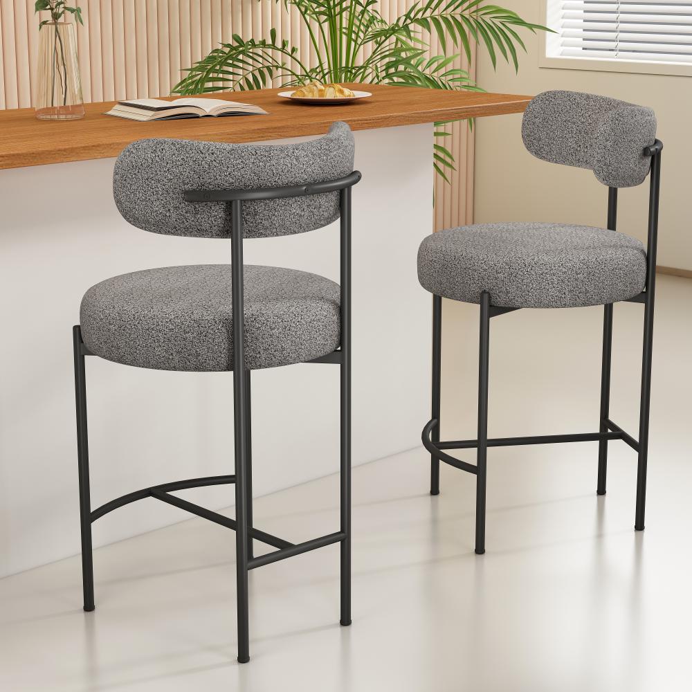 Elsa Boucle Bar Stools Low Set of 2 Grey