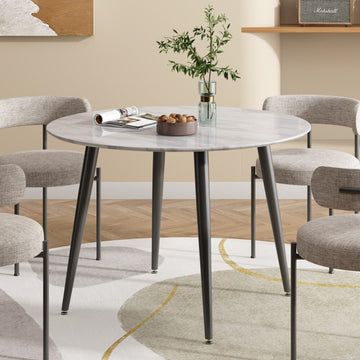 Round Marbling MDF Dining Table 110cm Contemporary Modern