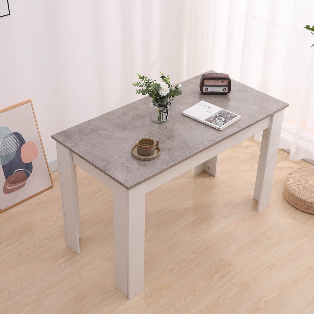 Grey Rectangular Dining Table with 4 Blue Velvet Chairs