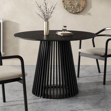Palmer Sleek Silhouette Round Dining Table Black Japandi