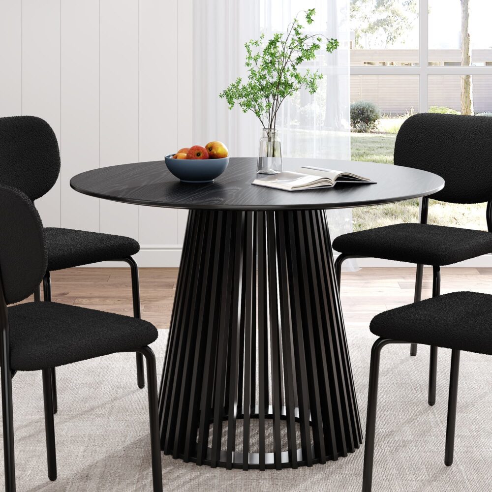 Palmer Sleek Silhouette Round Dining Table Black Japandi