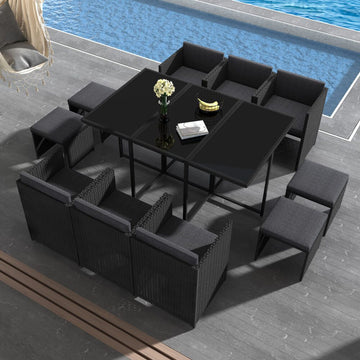 Bali Outdoor Dining Set Seats 10 Contemporary Rattan Black