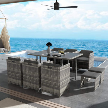 Bali Outdoor Rattan Dining Set 11 Piece Grey