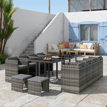 Bali Grey Outdoor Dining Set Seats 10 Rattan 13 Piece