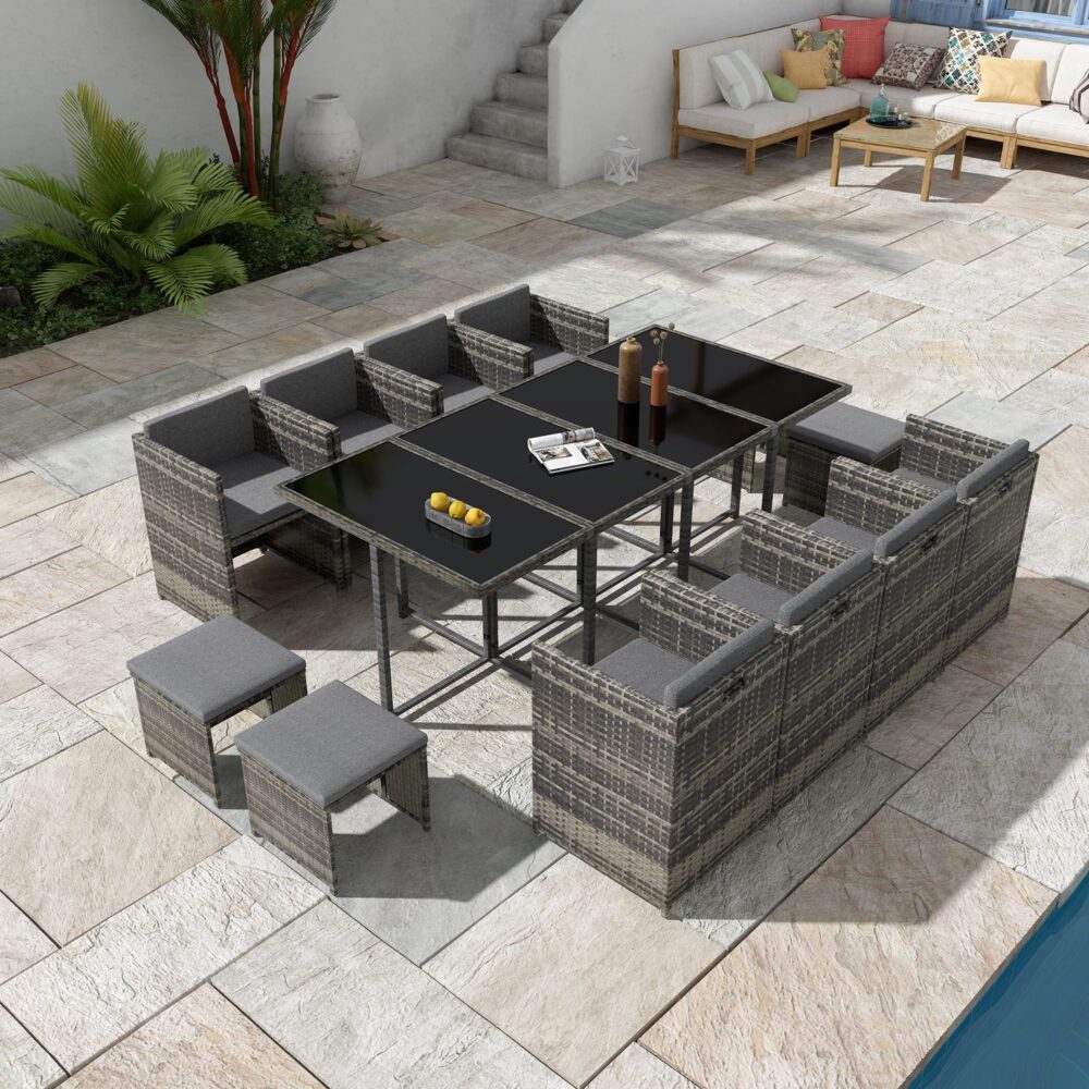 Bali Grey Outdoor Dining Set Seats 10 Rattan 13 Piece