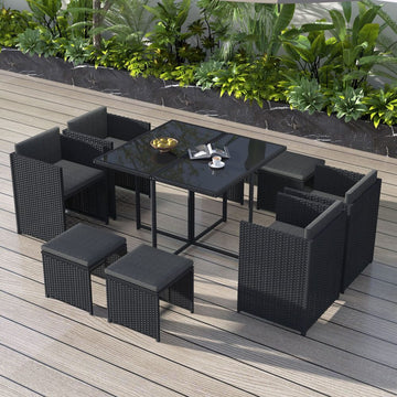 Horrocks Outdoor Dining Set Seats 10 Rattan Black 9 Piece