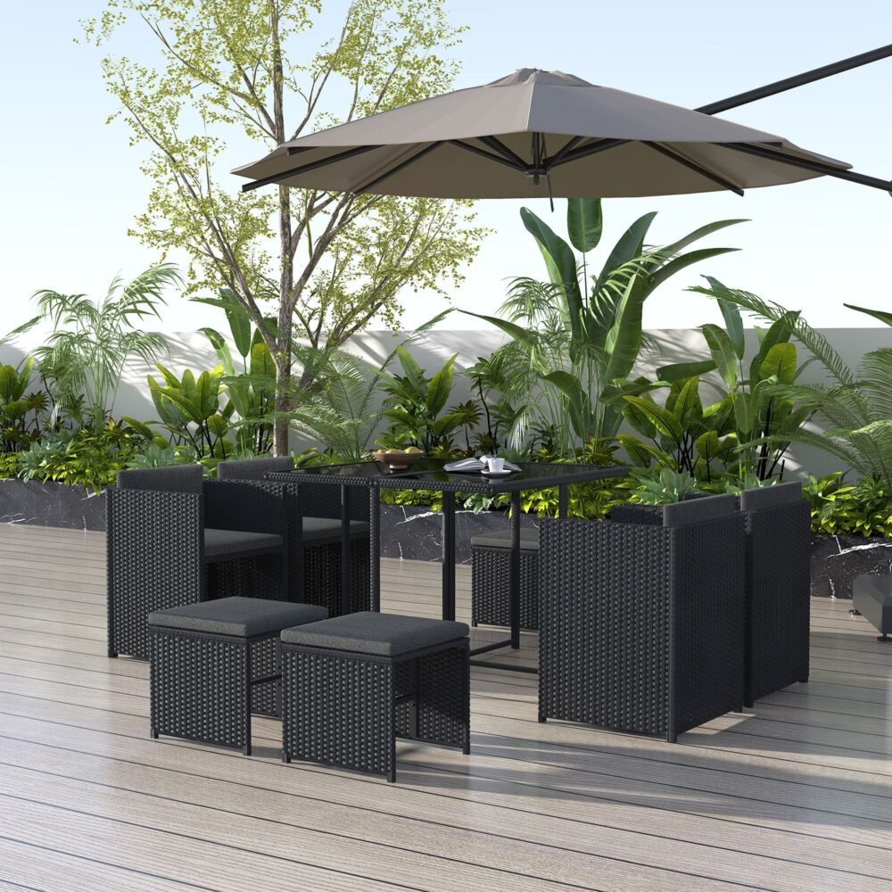 Horrocks Outdoor Dining Set Seats 10 Rattan Black 9 Piece