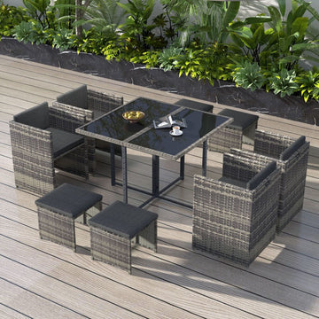 Horrocks 8-Seater Outdoor Rattan Dining Set UV Resistant Grey