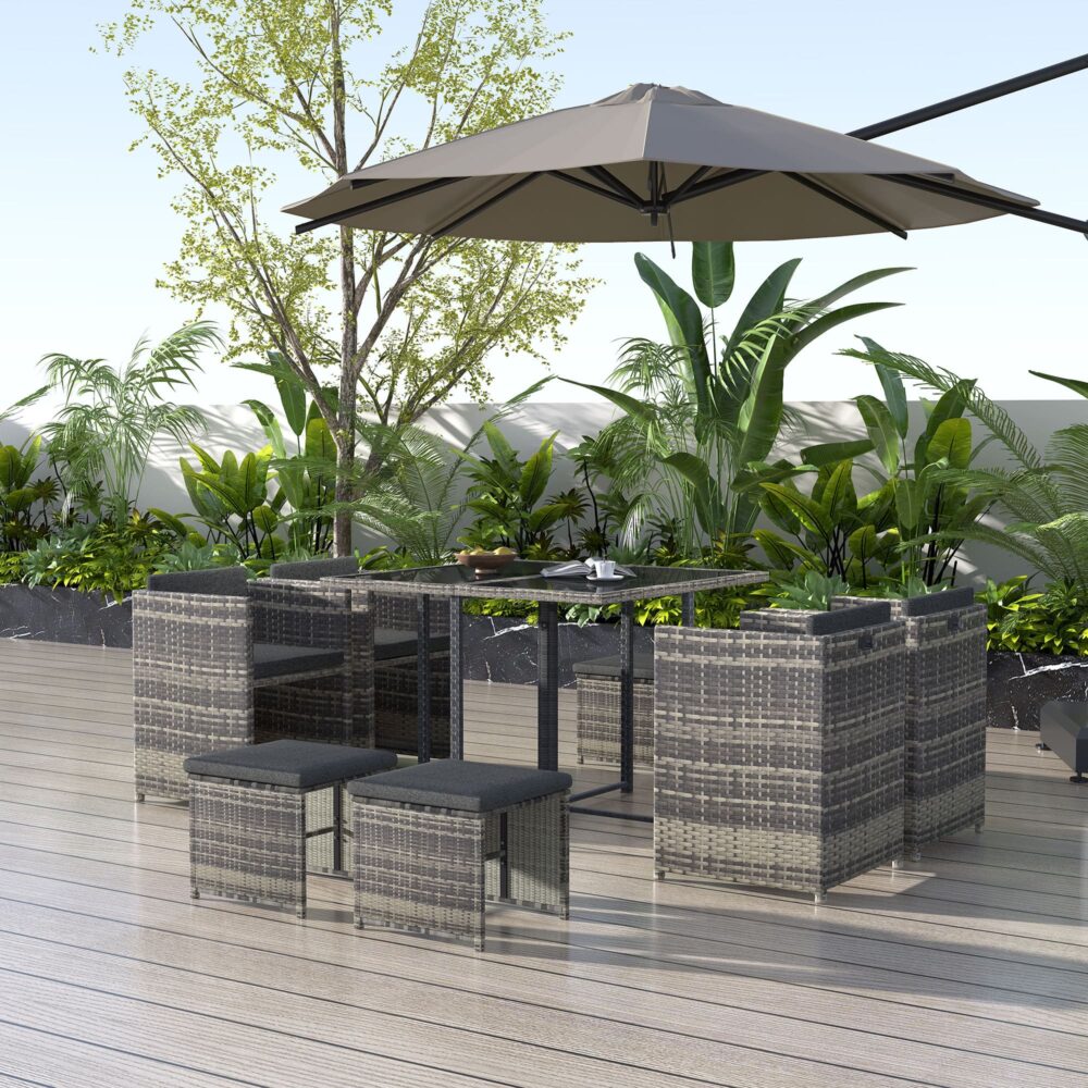 Horrocks 8-Seater Outdoor Rattan Dining Set UV Resistant Grey