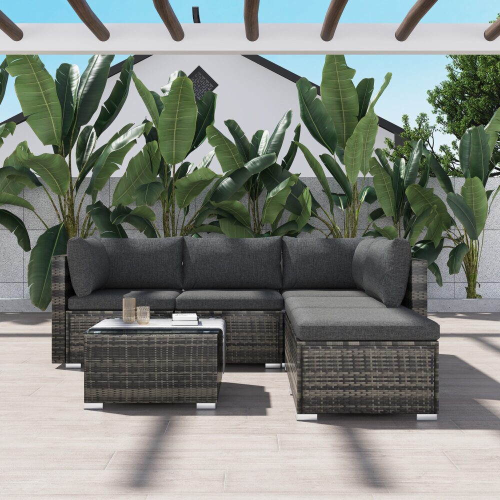 Ottoman-Style Modular Outdoor Lounge Set Grey
