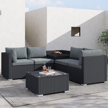 6-Piece Modular Outdoor Lounge Set UV Water Resistant Black