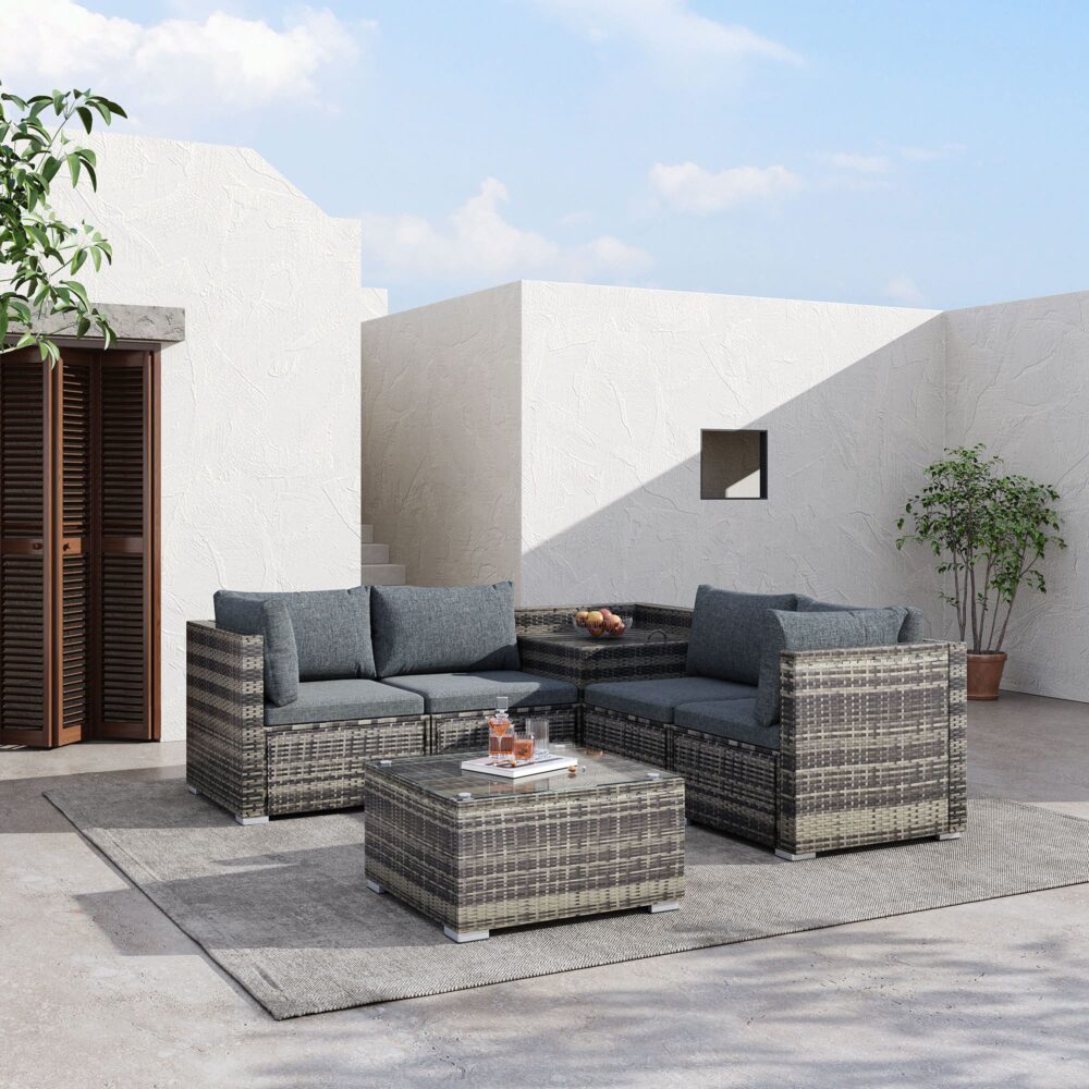 Modular Outdoor Sofa Set 6 Piece Grey Coogee