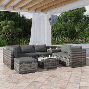 Outdoor Modular Wicker Lounge Set Grey 9 Piece