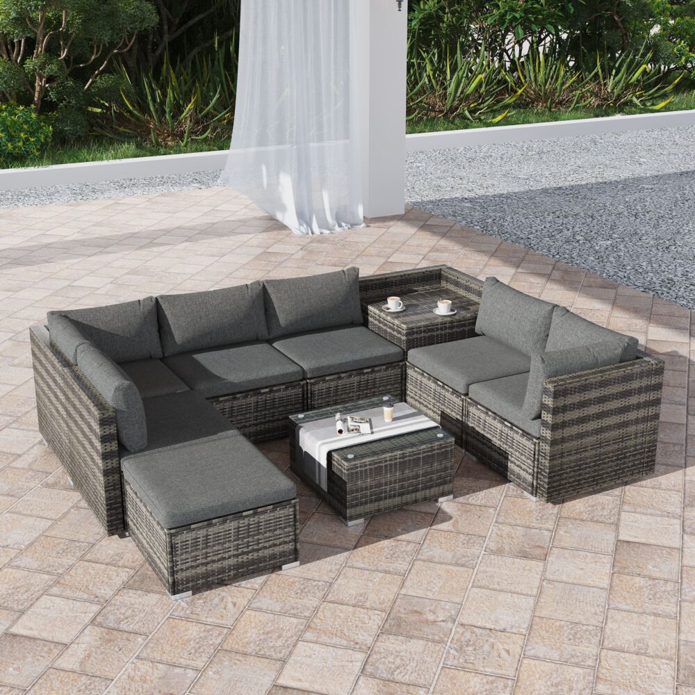 Outdoor Modular Wicker Lounge Set Grey 9 Piece