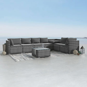 8-Piece Modular Outdoor Lounge Set UV Water Resistant Lizard Grey