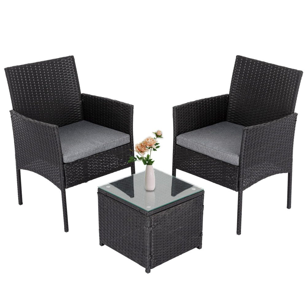 Outdoor Wicker Bistro Set 3 Piece Black