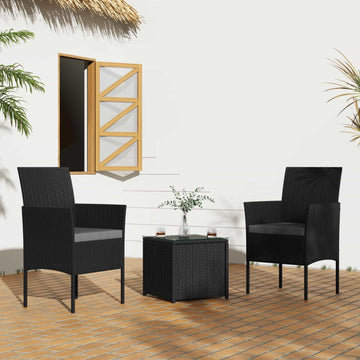 Outdoor Wicker Bistro Set 3 Piece Black