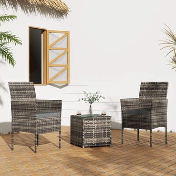 Grey Rattan Outdoor Chat Set for 2 Compact Balcony