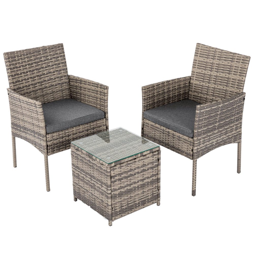 Grey Rattan Outdoor Chat Set for 2 Compact Balcony