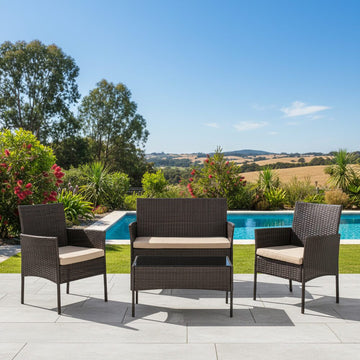 Wicker Outdoor Lounge Set 4-Seater with Cushions Brown
