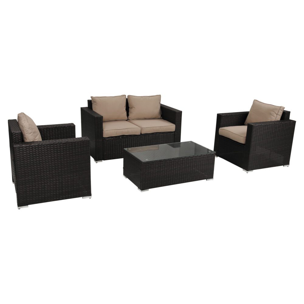 Harmony Haven Outdoor Wicker Sofa Set 5-Piece Brown Rattan