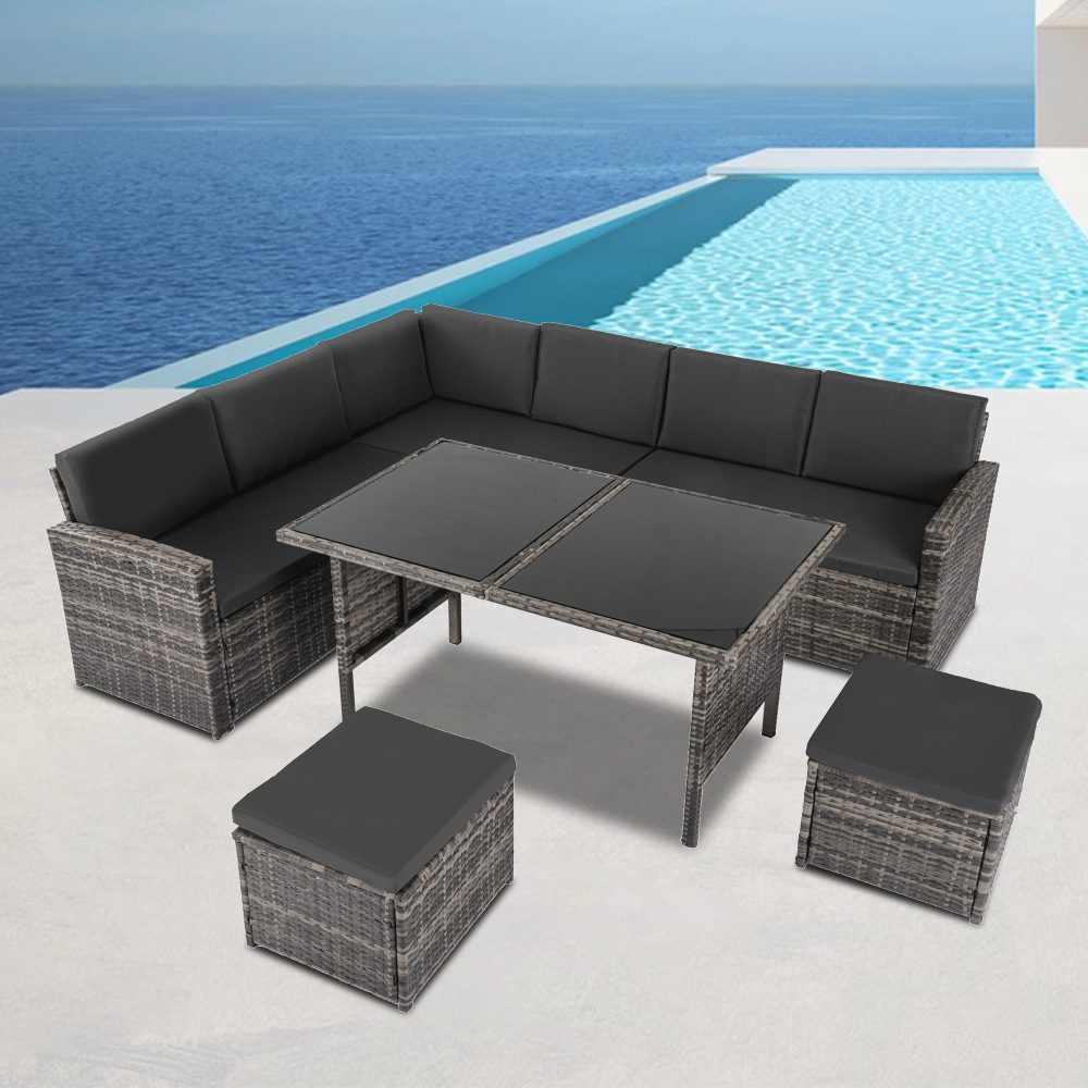 Ella Modular Outdoor Sectional Set 8 Seater Dark Grey