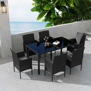Minimalist 6-Seater Outdoor Wicker Dining Set UV Resistant Black