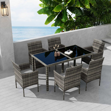 Outdoor Wicker Dining Set 6-Seater Grey