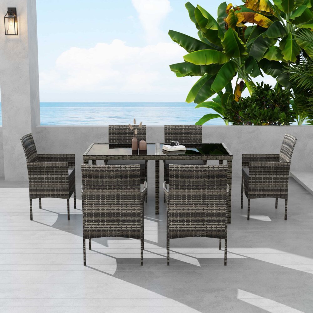 Outdoor Wicker Dining Set 6-Seater Grey