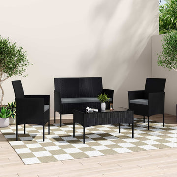 Wicker Outdoor Lounge Set 4-Seater with Cushions Black