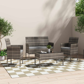 Wicker Outdoor Lounge Set 4-Seater with Cushions Mixed Grey