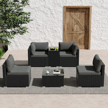 Modular Outdoor Wicker Lounge Set Black