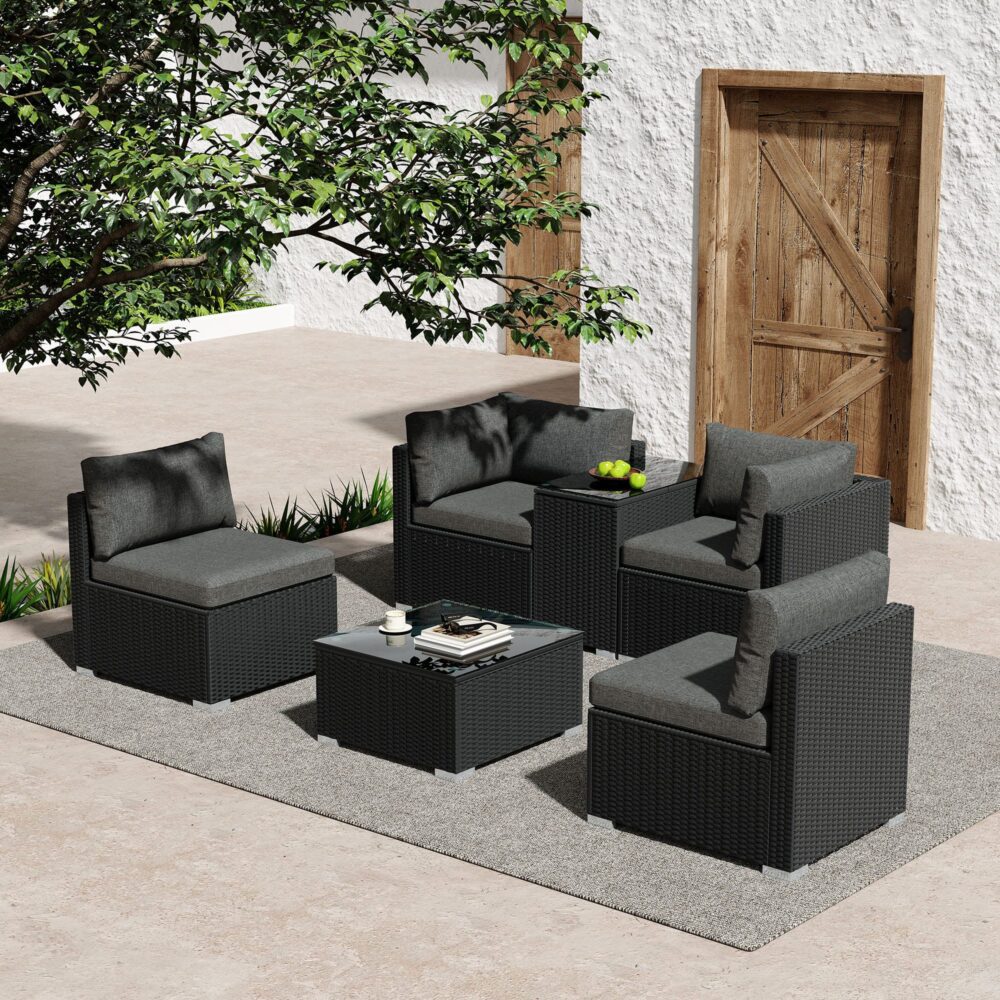 Modular Outdoor Wicker Lounge Set Black