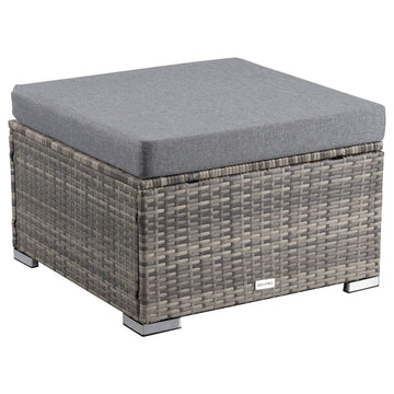 Outdoor All-Weather Wicker Ottoman With Metal Frame Grey